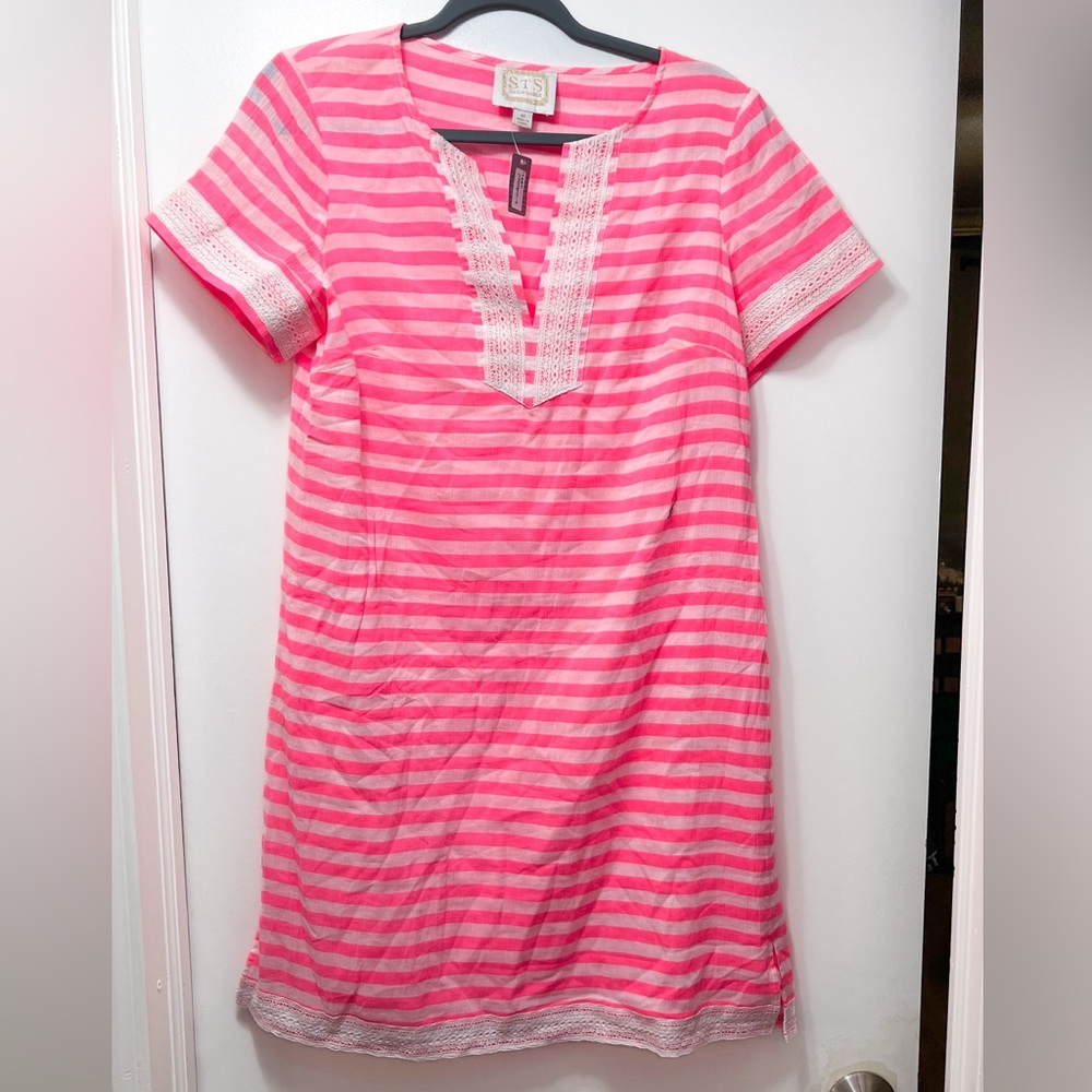 Sail to Sable Pink & White Striped Dress Sz. M